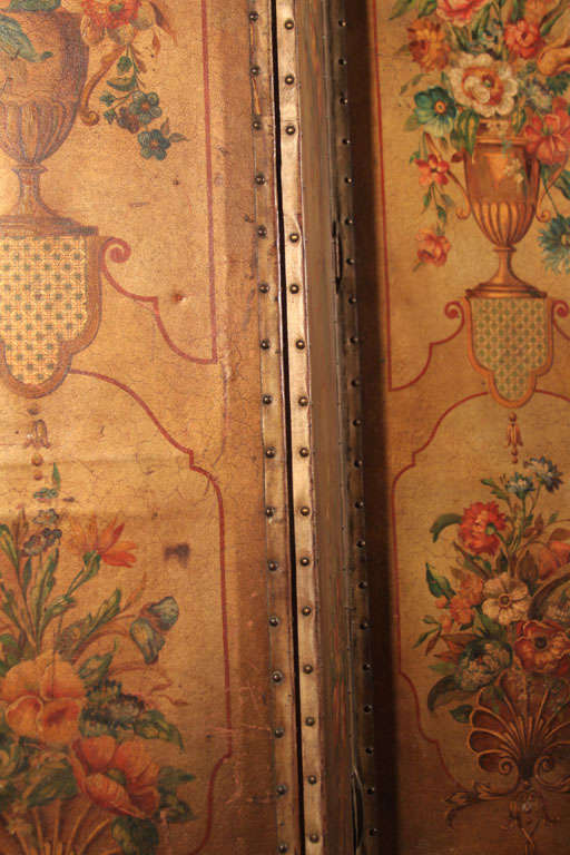 Leather French Three-Panel Screen For Sale