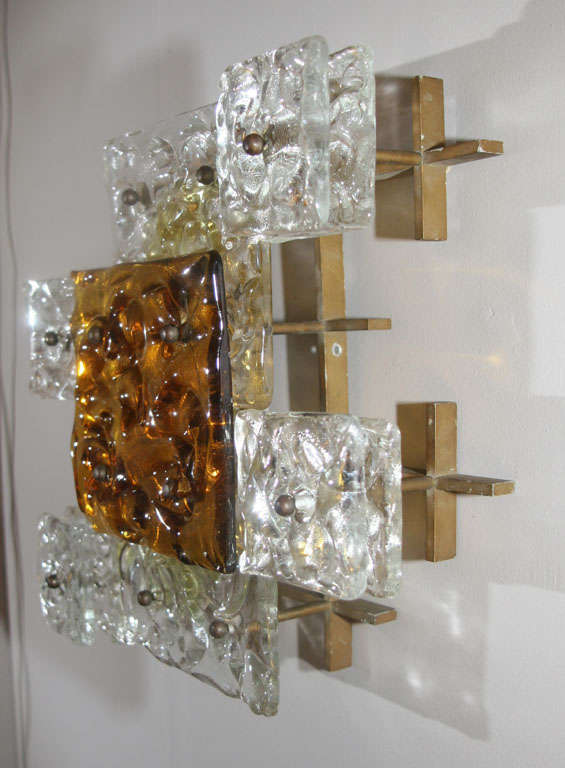 Mid-20th Century Pair of Cubist Italian Art Glass Sconces