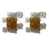 Pair of Cubist Italian Art Glass Sconces