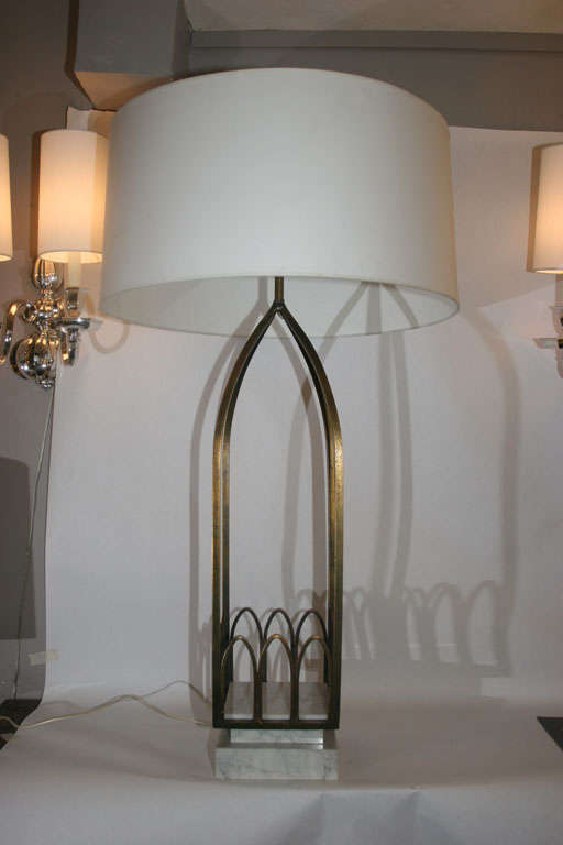 Mid-20th Century Table Lamp Mid Century Modern  patinated metal and marble 1940's For Sale