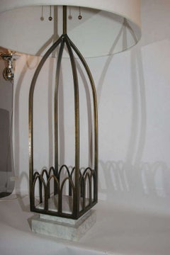 Table Lamp Mid Century Modern  patinated metal and marble 1940's