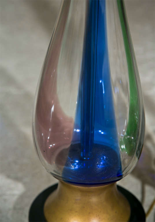 Colored Hand Blown Glass Tear Drop Shape Lamp In Excellent Condition In Stamford, CT