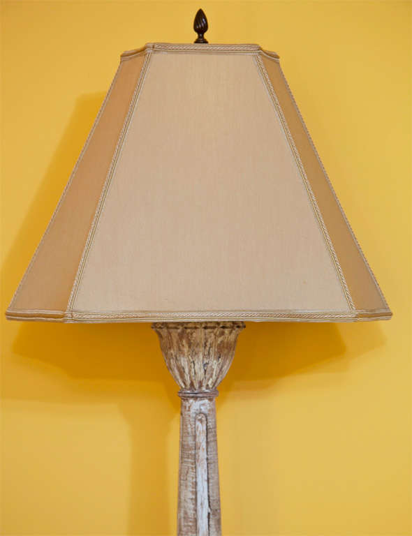 Hand-Carved Pair of Carved and Painted Wooden Italian Lamps