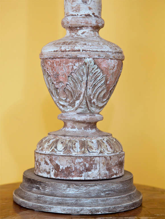 Pair of Carved and Painted Wooden Italian Lamps In Good Condition In Woodbury, CT
