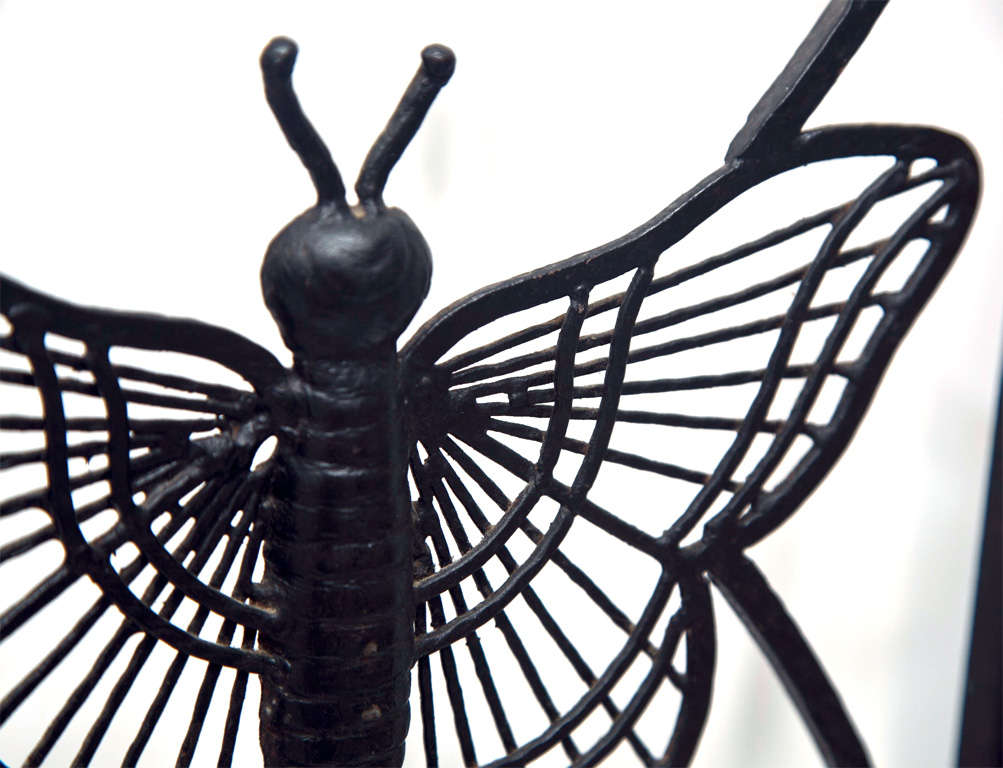 French Art Deco Wrought Iron Butterfly Umbrella Stand In Good Condition For Sale In Woodbury, CT