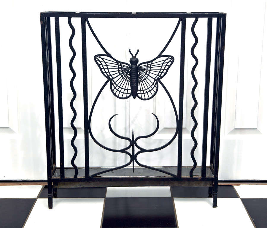 Zinc French Art Deco Wrought Iron Butterfly Umbrella Stand For Sale