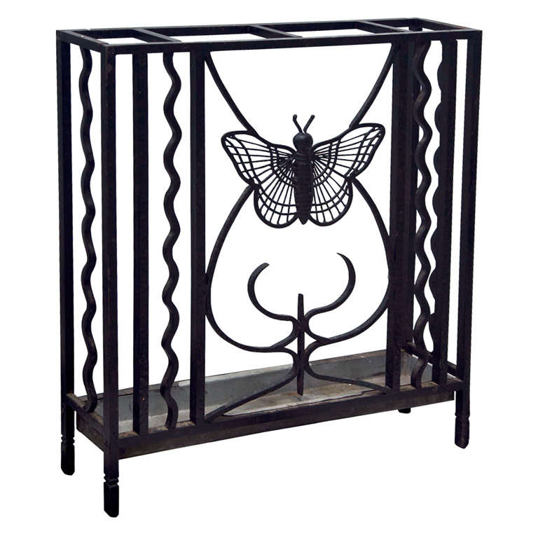 French Art Deco Wrought Iron Butterfly Umbrella Stand For Sale