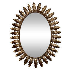 Oval Brass Leafy Sunburst Mirror