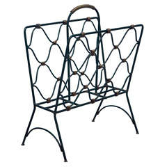 French Enameled and Brass Wire Magazine or Newspaper Stand