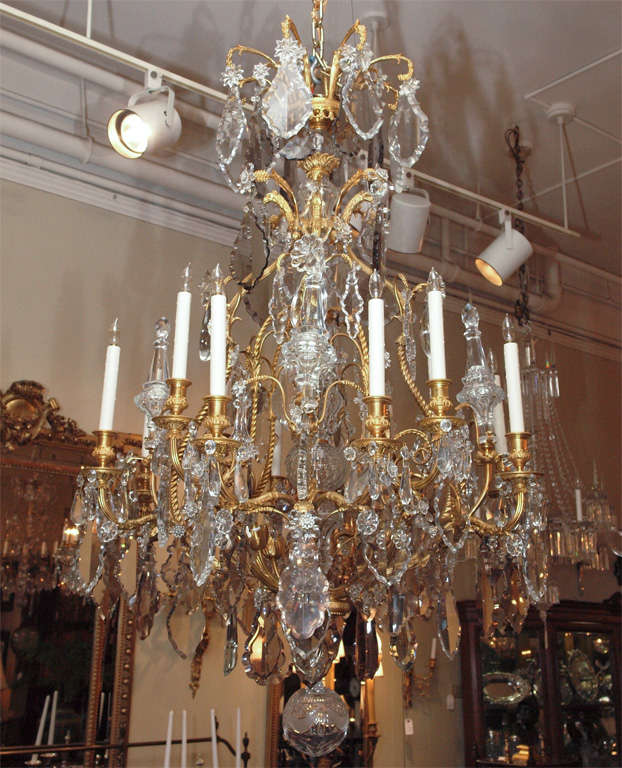Brilliant antique Baccarat crystal and mercury gilded chandelier.