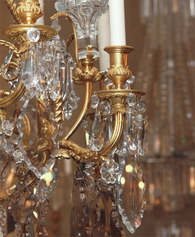 Brilliant Antique Baccarat Crystal and Mercury Gilded Chandelier For Sale 3