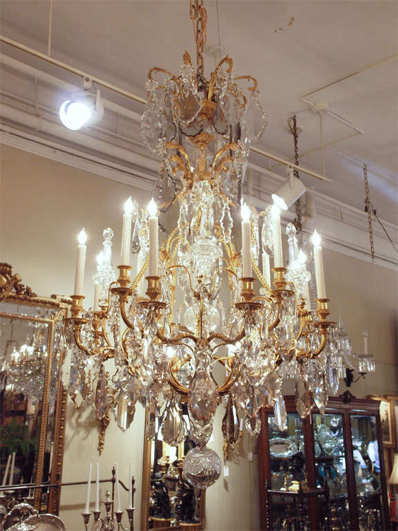 Brilliant Antique Baccarat Crystal and Mercury Gilded Chandelier For Sale 6