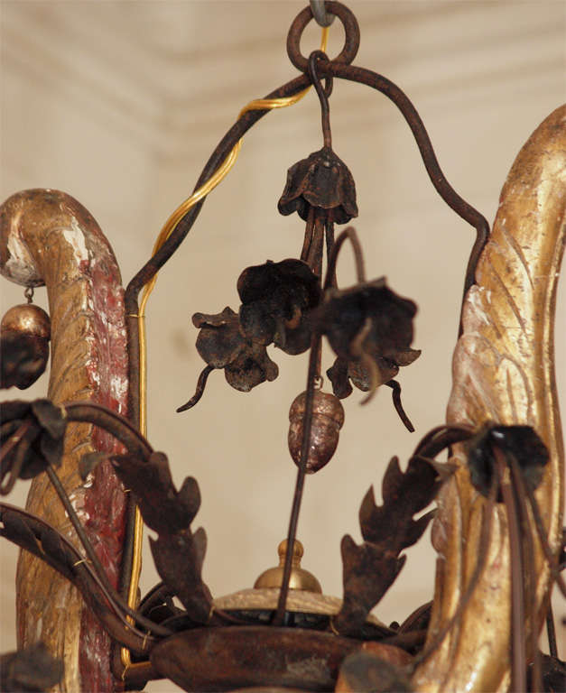18th Century and Earlier 18th C Tuscan Gilt Wood And Iron Lyre Chandelier