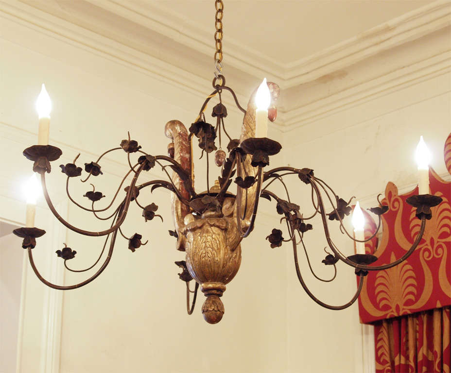 18th C Tuscan Gilt Wood And Iron Lyre Chandelier 4