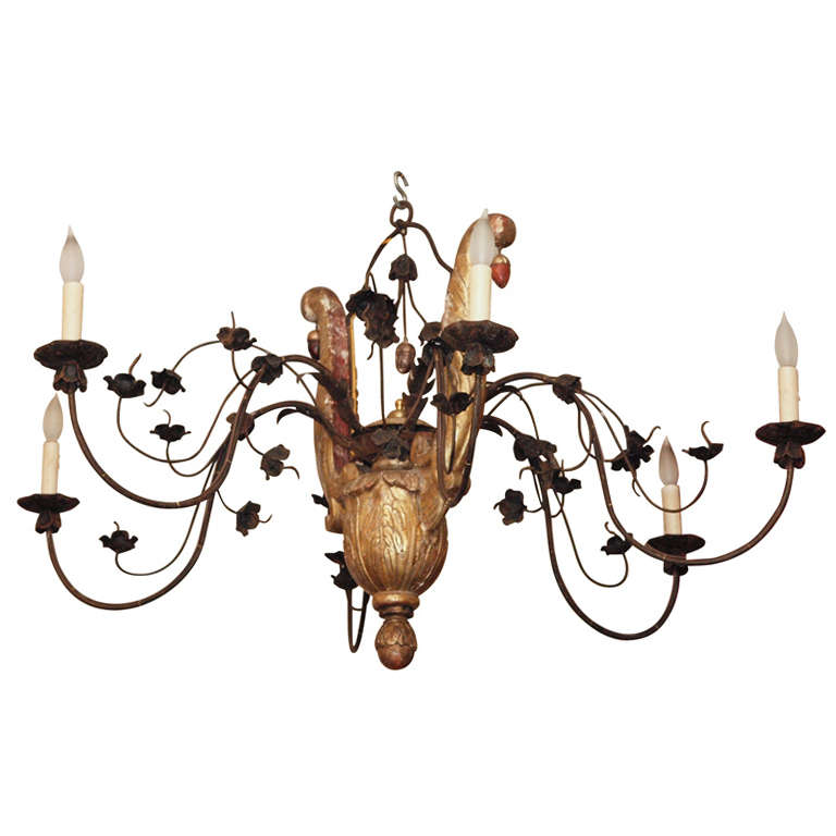 18th C Tuscan Gilt Wood And Iron Lyre Chandelier