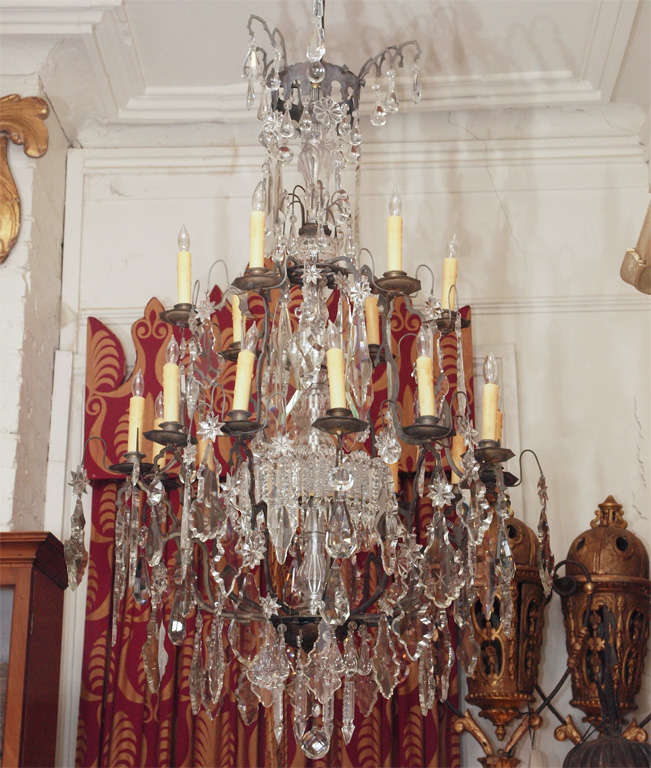 Early 18th c. Louis XVI patinated bronze and crystal chandelier