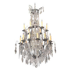 Antique Period Louis XIV Bronze And Crystal Chandelier