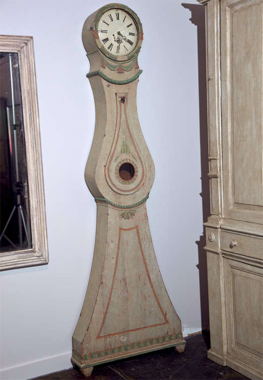 18th Century and Earlier Swedish Painted Pine Tall Case Clock, C. 1780