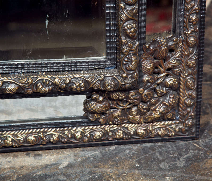 French Brass Repousse Mirror, c. 1875 2