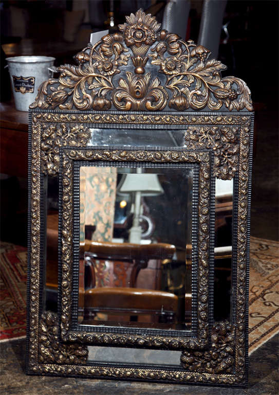 French Brass Repousse Mirror, c. 1875 3