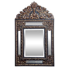 French Brass Repousse Mirror, c. 1875
