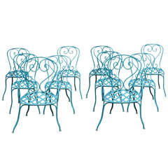 Set of Ten French Belle Epoque Iron Garden Chairs