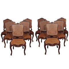 Set of 10 French Louis XV Style Cane Dining Chairs