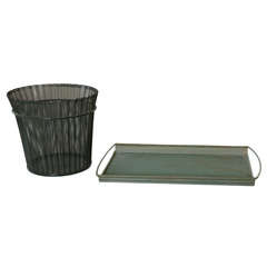 Dark Green Wastebasket & Tray by Mategot