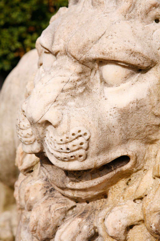 A pair of carved marble lions 2