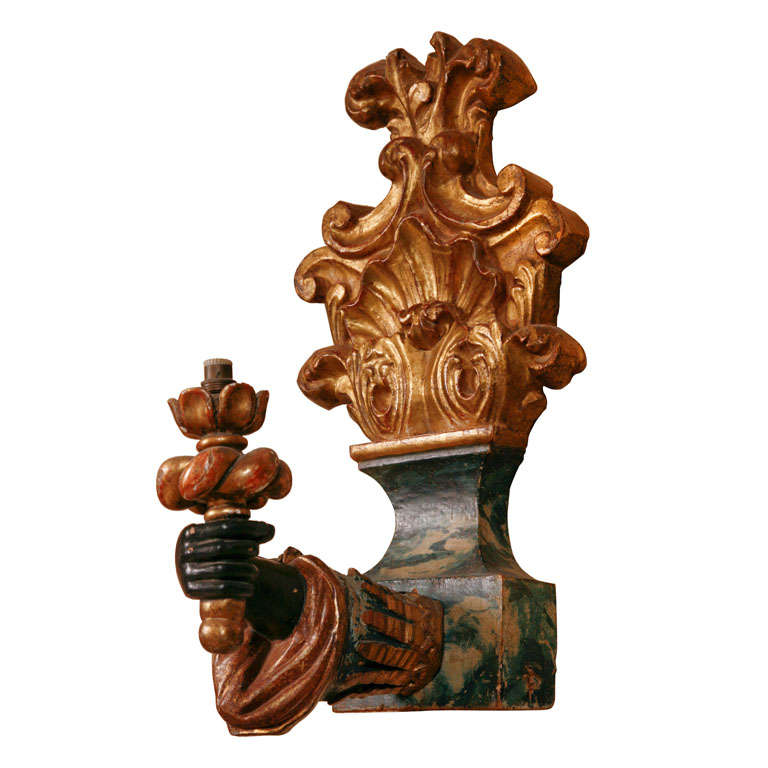 Pair of wood carved 19th century wall lights