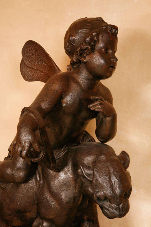 Amor seated on a panther, Antoine Durenne (1822-1895), late 19th century For Sale 1