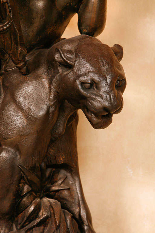 Beaux Arts Amor seated on a panther, Antoine Durenne (1822-1895), late 19th century For Sale