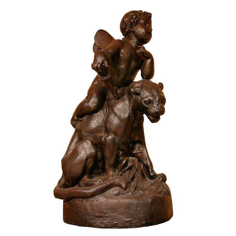 Amor seated on a panther, Antoine Durenne (1822-1895), late 19th century For Sale