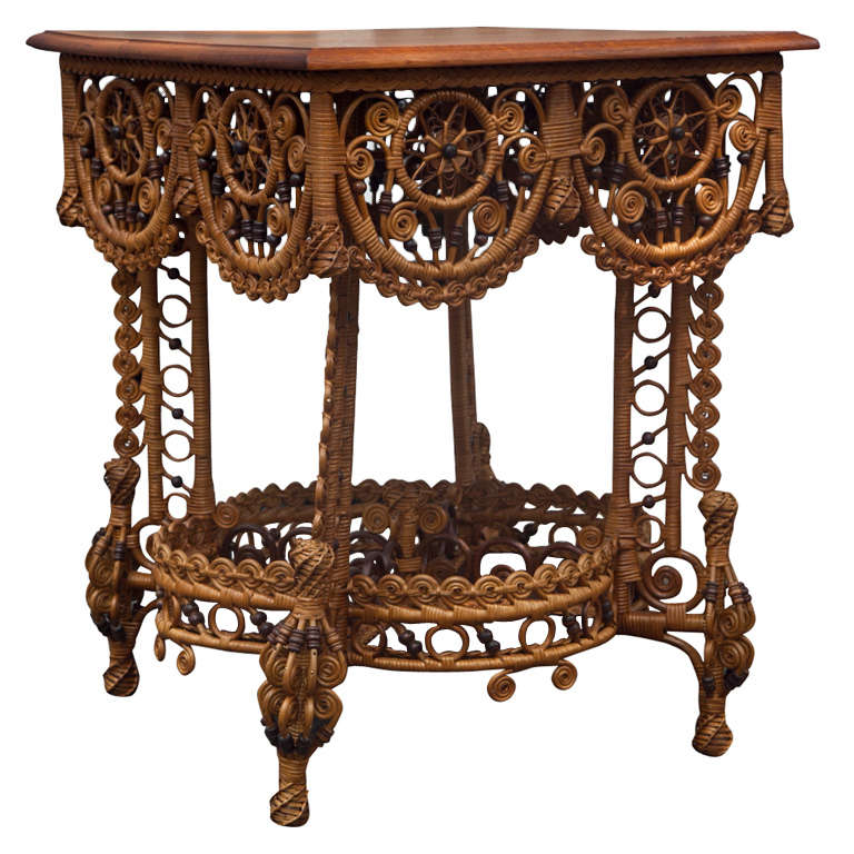 Spectacular Antique Victorian Wicker Table For Sale
