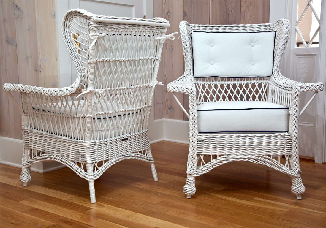 Heywood Wakefield Bar Harbor Wing Back  Chairs with woven seats and feet
