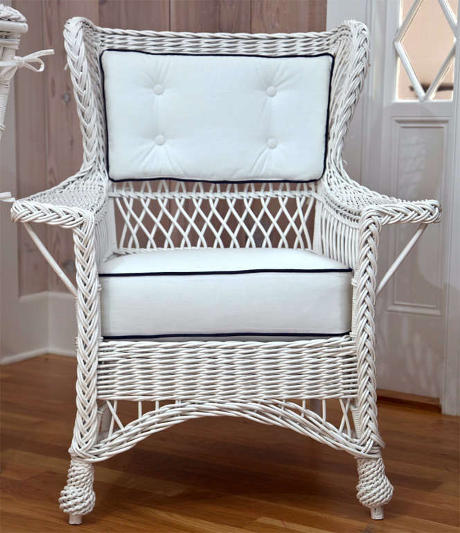 American Antique Heywood Wakefield Wicker Wing Back Chairs