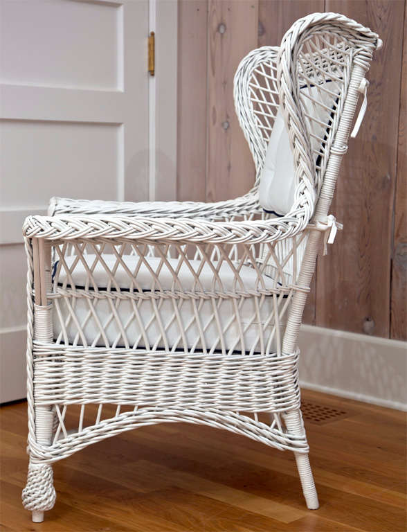 Antique Heywood Wakefield Wicker Wing Back Chairs 3
