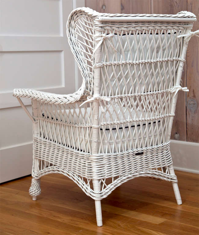 Antique Heywood Wakefield Wicker Wing Back Chairs 4