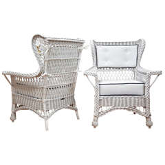 Antique Heywood Wakefield Wicker Wing Back Chairs
