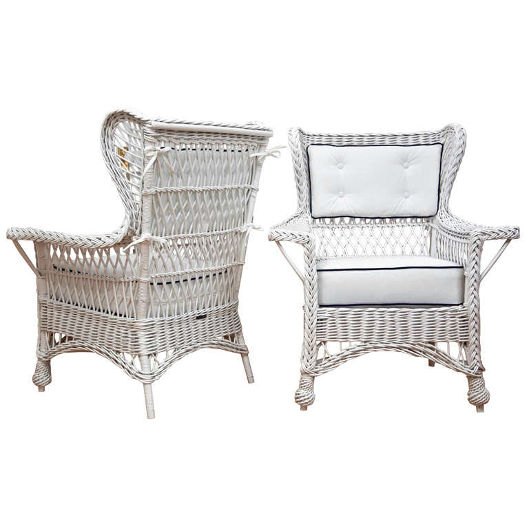 Antique Heywood Wakefield Wicker Wing Back Chairs