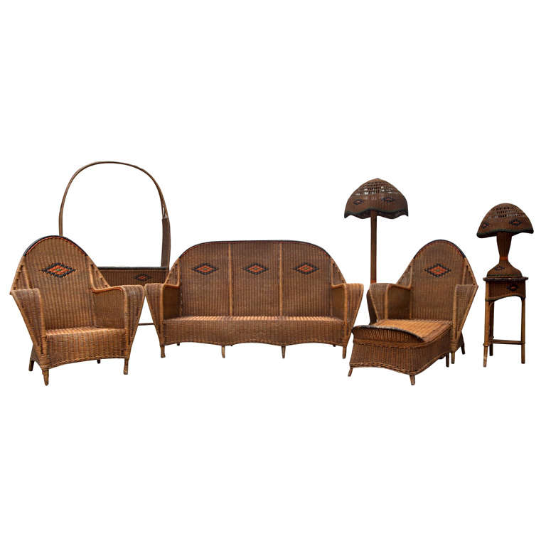 Rare Antique Deco Wicker Set For Sale at 1stDibs
