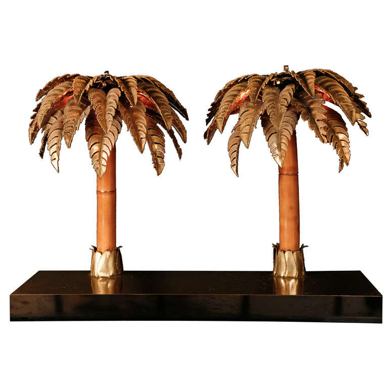 Maison Jansen Set of Copper and Bamboo Palm Trees