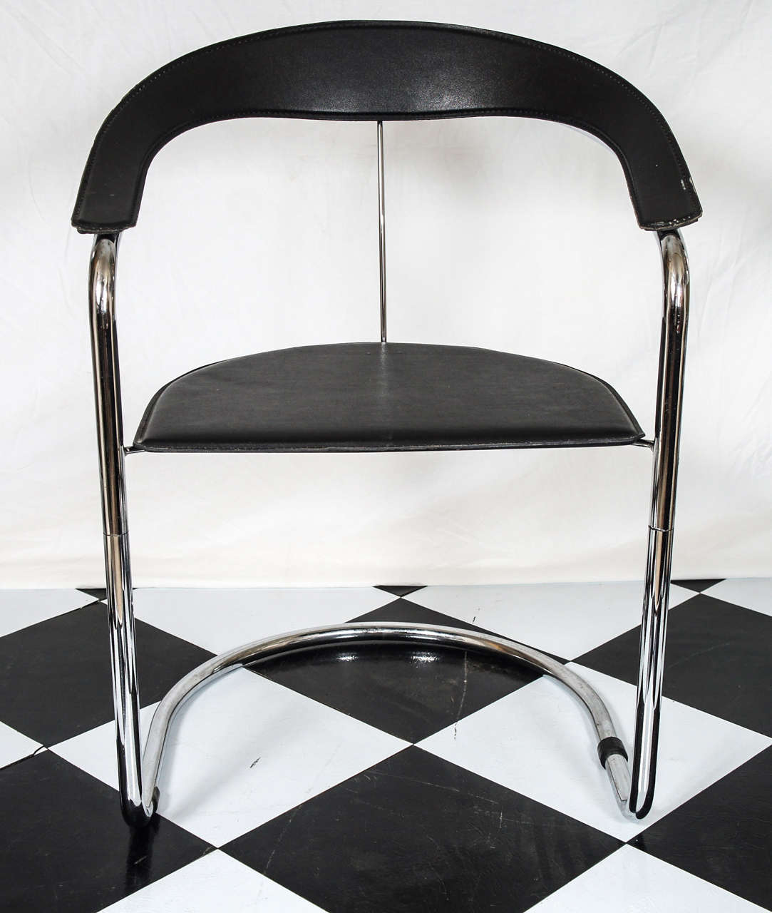 A pair of  Mid-Century Modern Fasem Chrome and Leather chairs by Giancarlo Vegni c. 1970's
