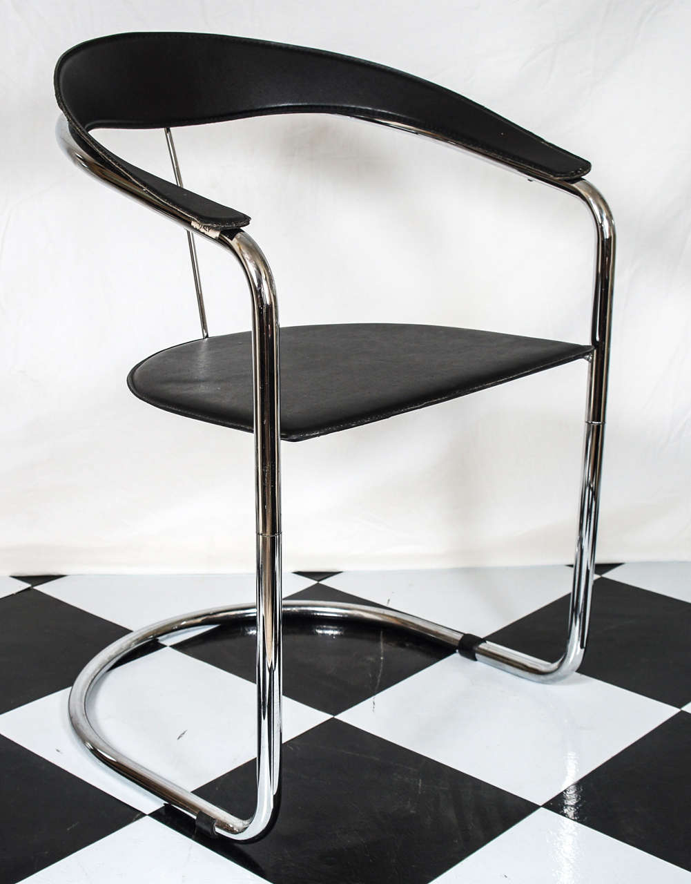 Italian Pair of Fasem Chrome and Leather Chairs by Giancarlo Vegni