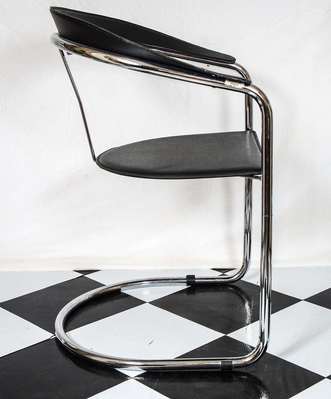 Pair of Fasem Chrome and Leather Chairs by Giancarlo Vegni In Excellent Condition In Hudson, NY