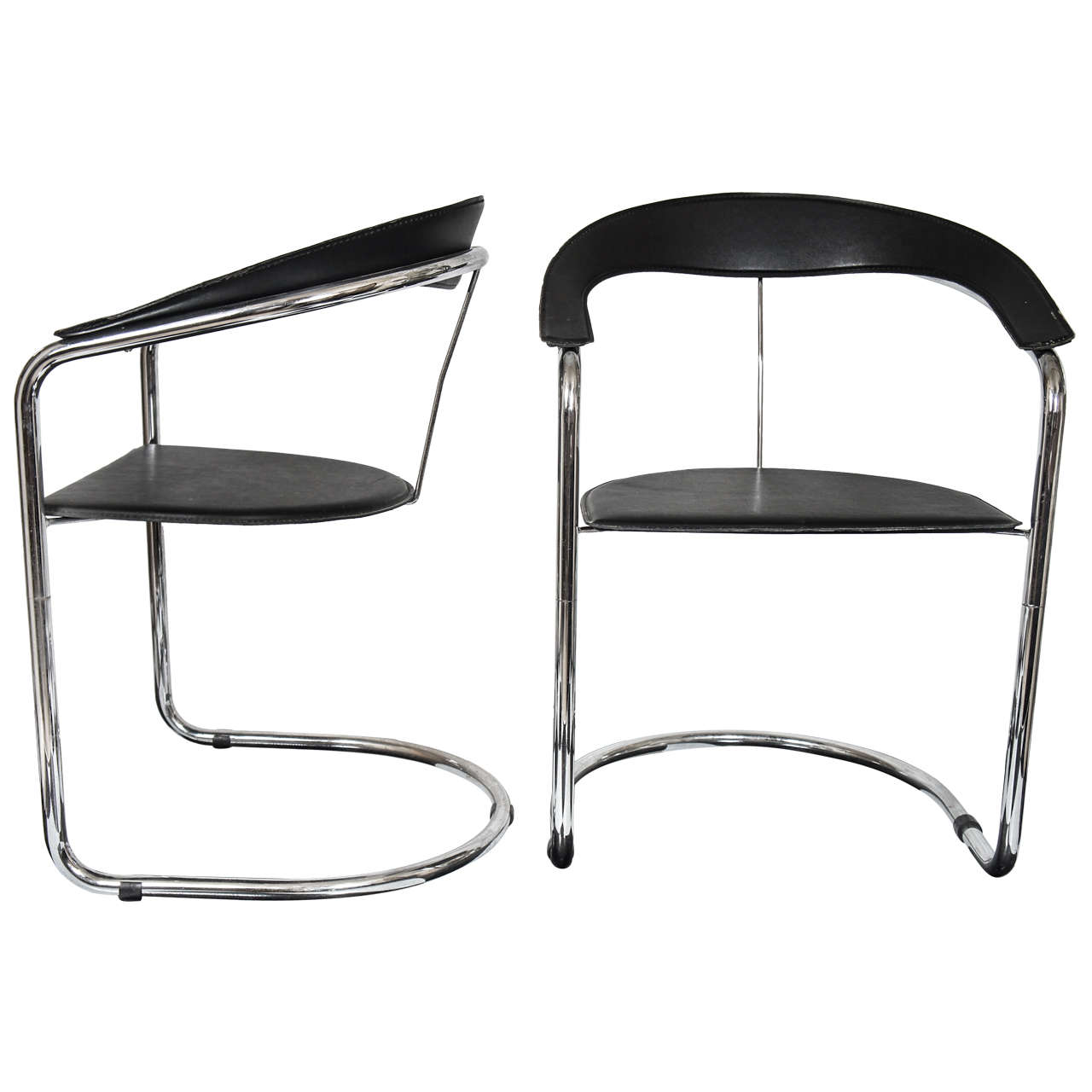 Pair of Fasem Chrome and Leather Chairs by Giancarlo Vegni