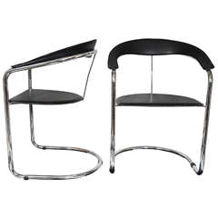 Pair of Fasem Chrome and Leather Chairs by Giancarlo Vegni