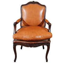 French Louis XV Leather Arm Chair