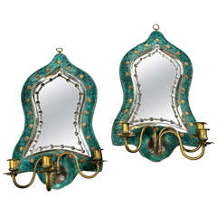 Antique Pair of Italian Mirrored Sconces