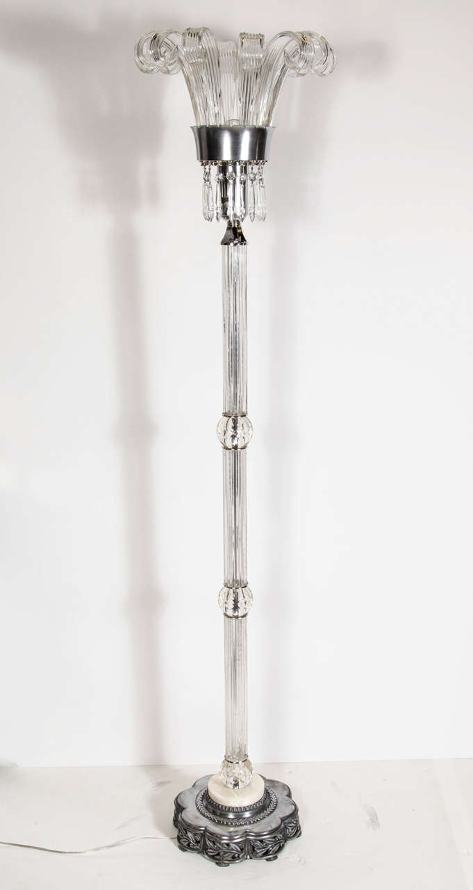 Elegant 1940s Hollywood Blown Glass Plume Torchiere